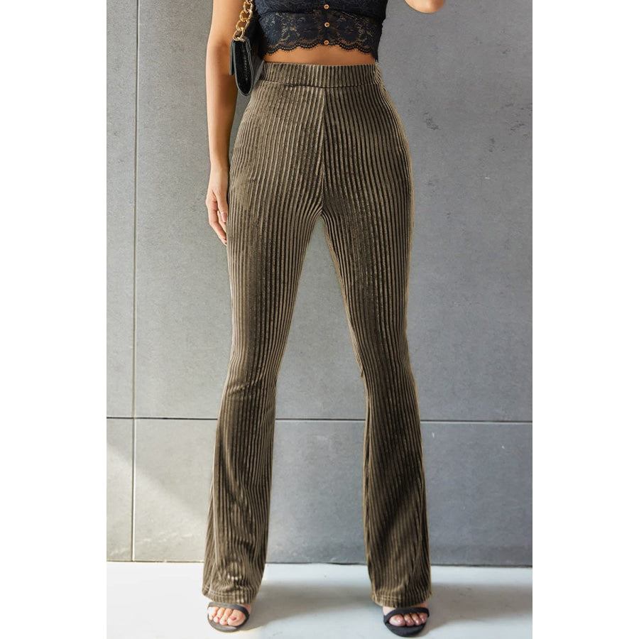Ribbed High Waist Flare Pants Apparel and Accessories