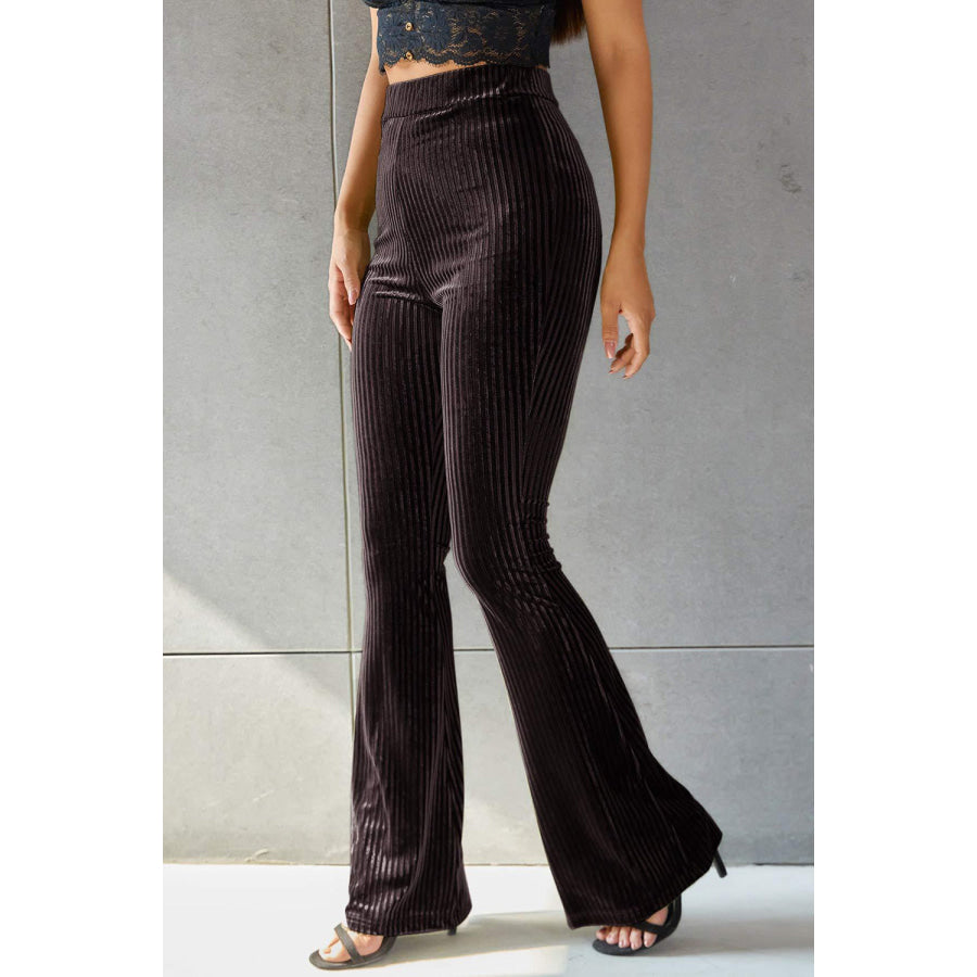 Ribbed High Waist Flare Pants Apparel and Accessories