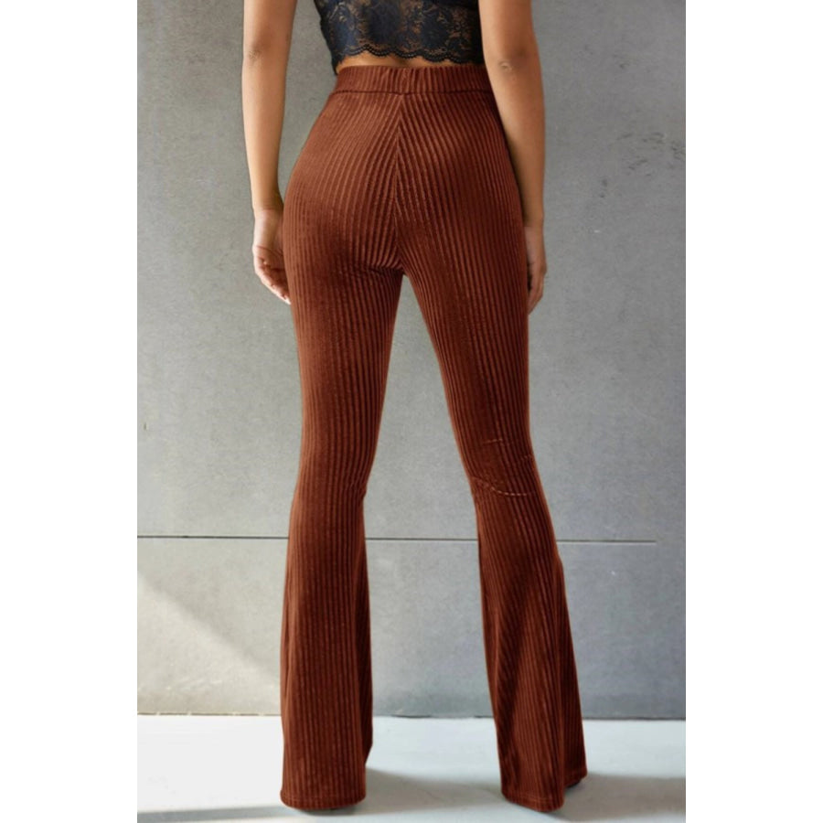 Ribbed High Waist Flare Pants Apparel and Accessories