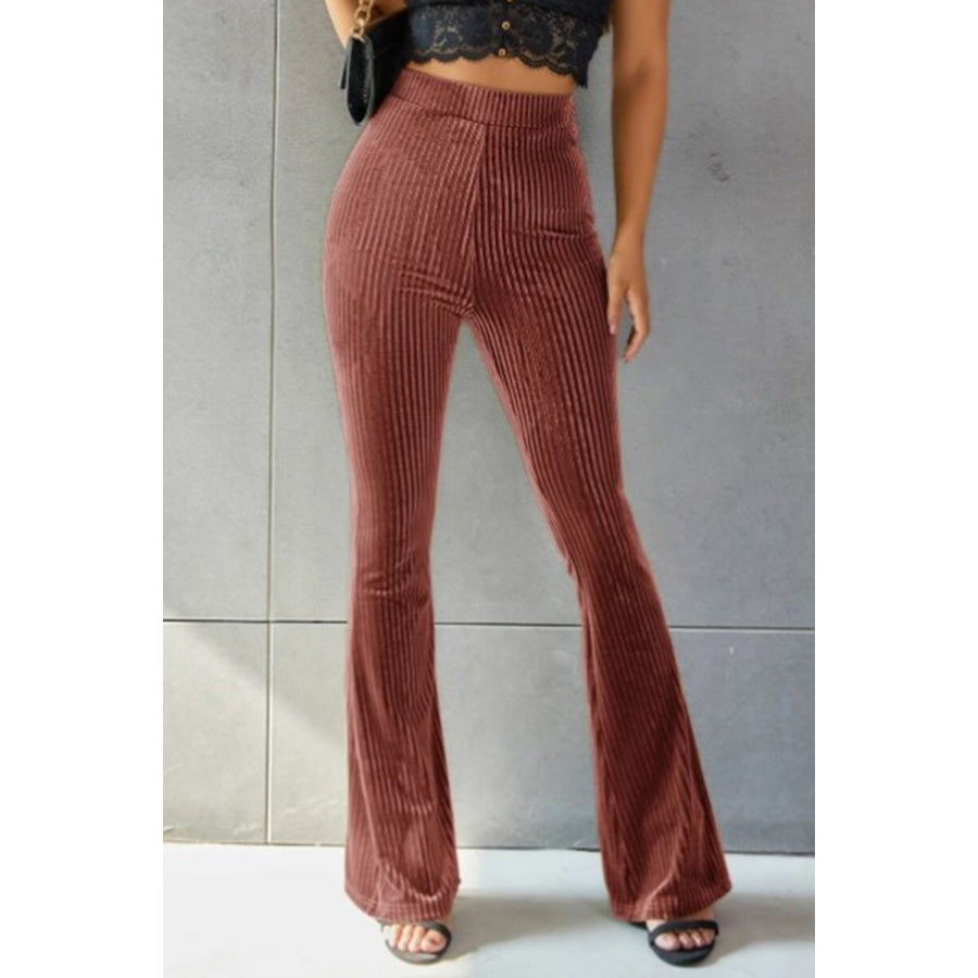 Ribbed High Waist Flare Pants Apparel and Accessories