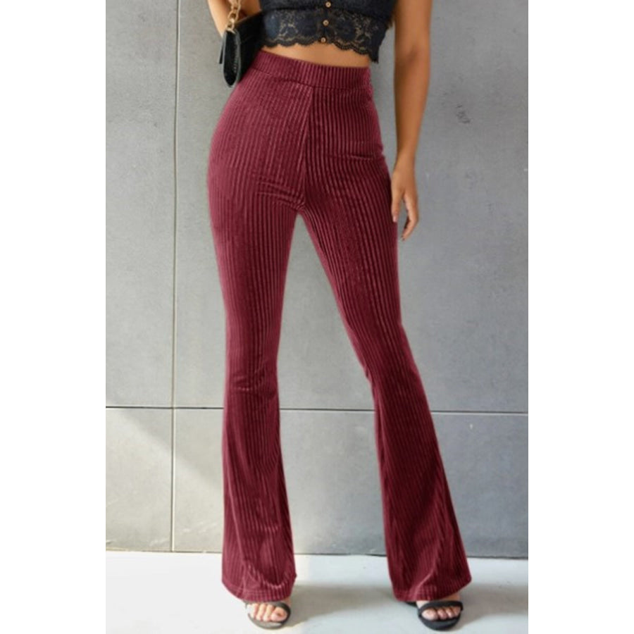 Ribbed High Waist Flare Pants Apparel and Accessories