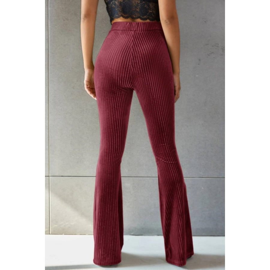 Ribbed High Waist Flare Pants Apparel and Accessories