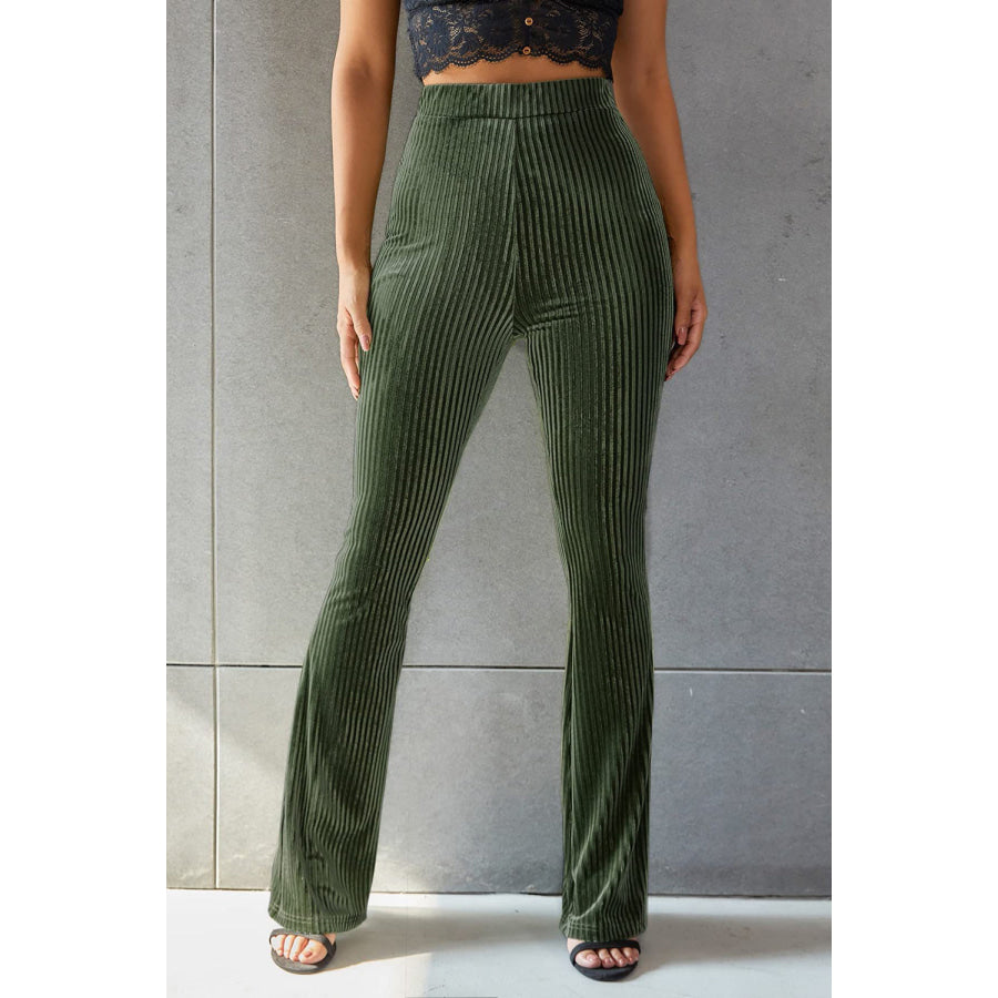Ribbed High Waist Flare Pants Apparel and Accessories