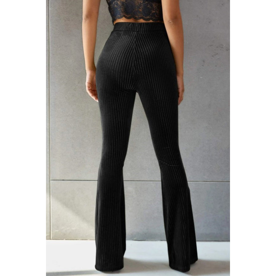 Ribbed High Waist Flare Pants Apparel and Accessories