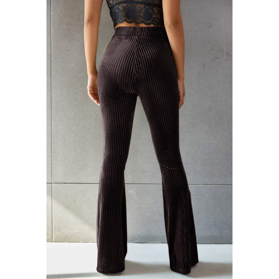 Ribbed High Waist Flare Pants Apparel and Accessories