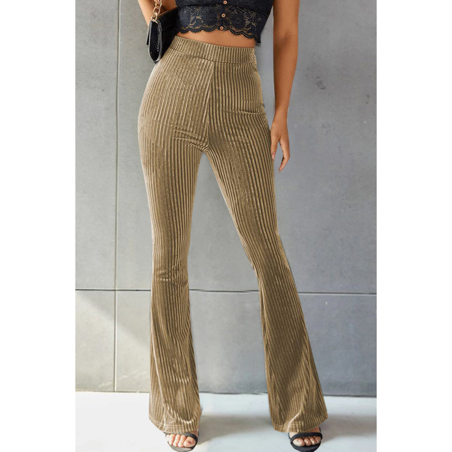 Ribbed High Waist Flare Pants Apparel and Accessories