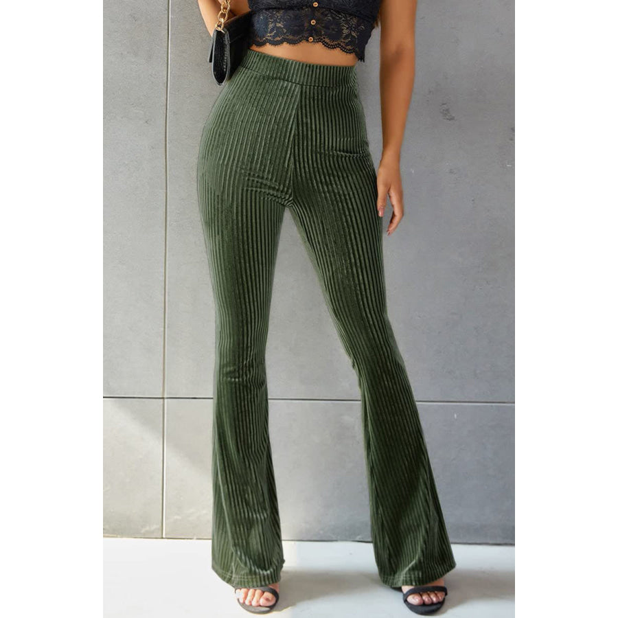 Ribbed High Waist Flare Pants Apparel and Accessories