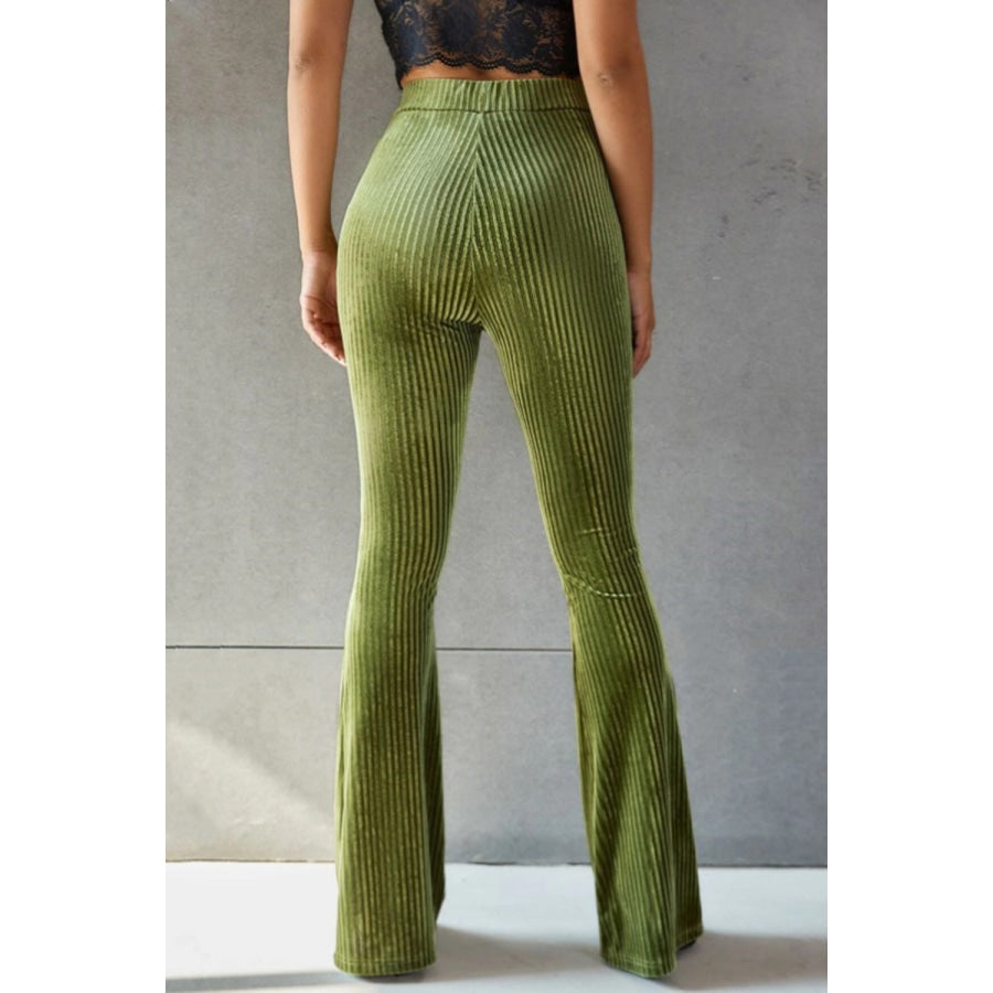 Ribbed High Waist Flare Pants Apparel and Accessories