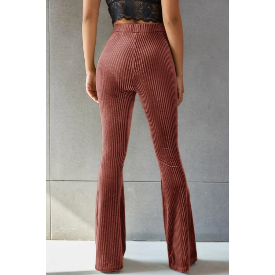 Ribbed High Waist Flare Pants Apparel and Accessories