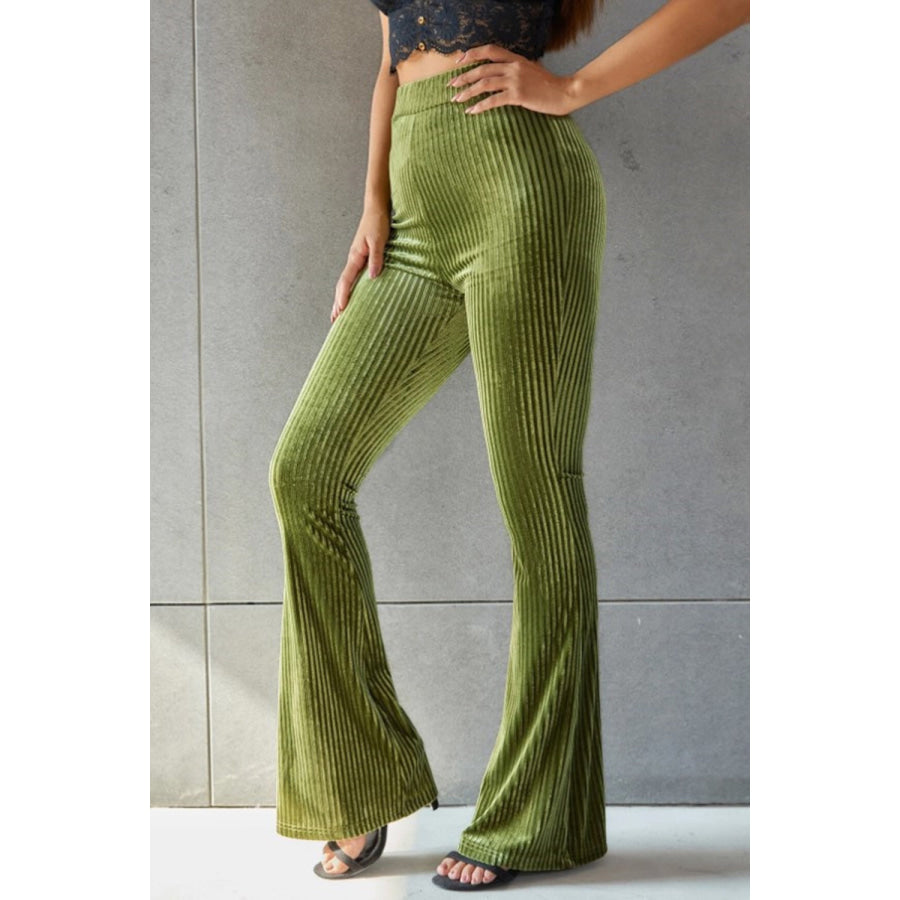 Ribbed High Waist Flare Pants Matcha Green / S Apparel and Accessories