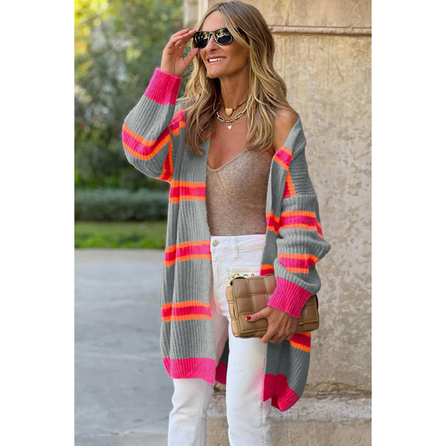 Ribbed Long Sleeve Cardigan Light Gray / S