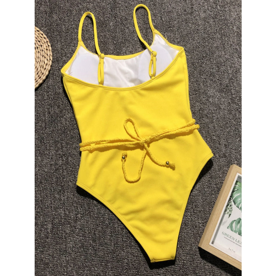 Ribbed Tie Waist One-Piece Swimsuit Apparel and Accessories