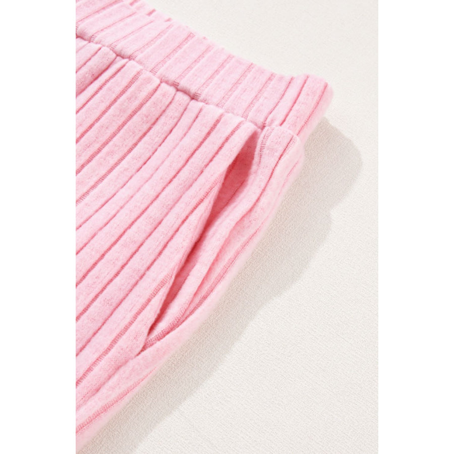 Ribbed V-Neck Top and Pants Lounge Set Apparel and Accessories