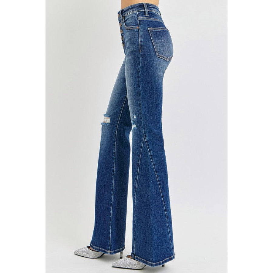 RISEN Distressed Button-Fly Flare Jeans Apparel and Accessories