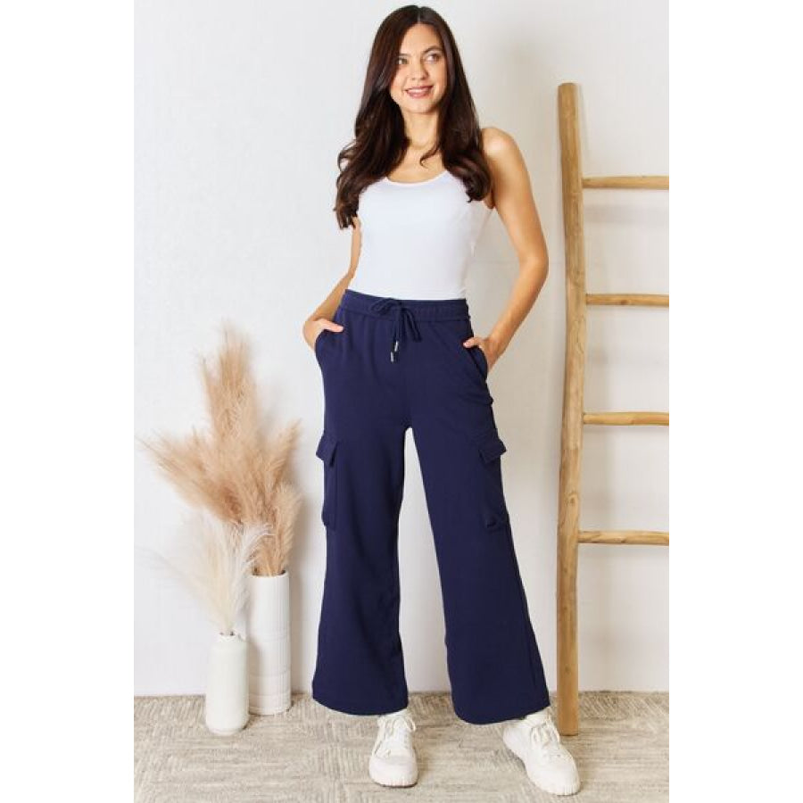 RISEN Drawstring Relaxed Cargo Wide Leg Pants Apparel and Accessories