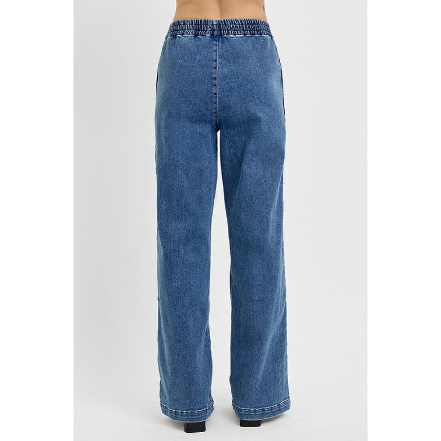 RISEN Full Size Elastic Waist Wide Leg Jeans Plus Size Medium / S Apparel and Accessories