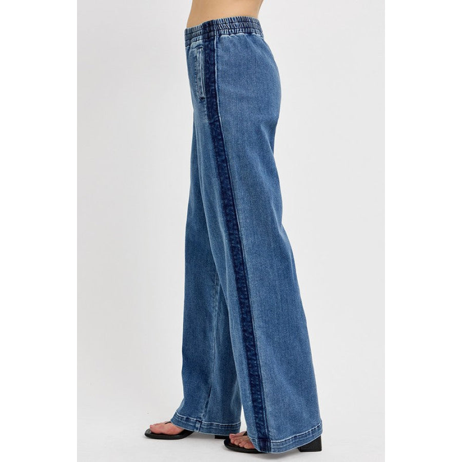RISEN Full Size Elastic Waist Wide Leg Jeans Plus Size Apparel and Accessories