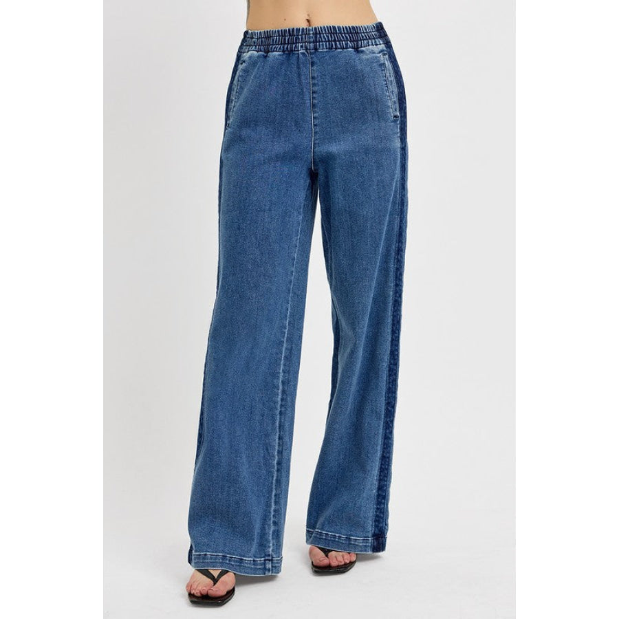 RISEN Full Size Elastic Waist Wide Leg Jeans Plus Size Medium / S Apparel and Accessories