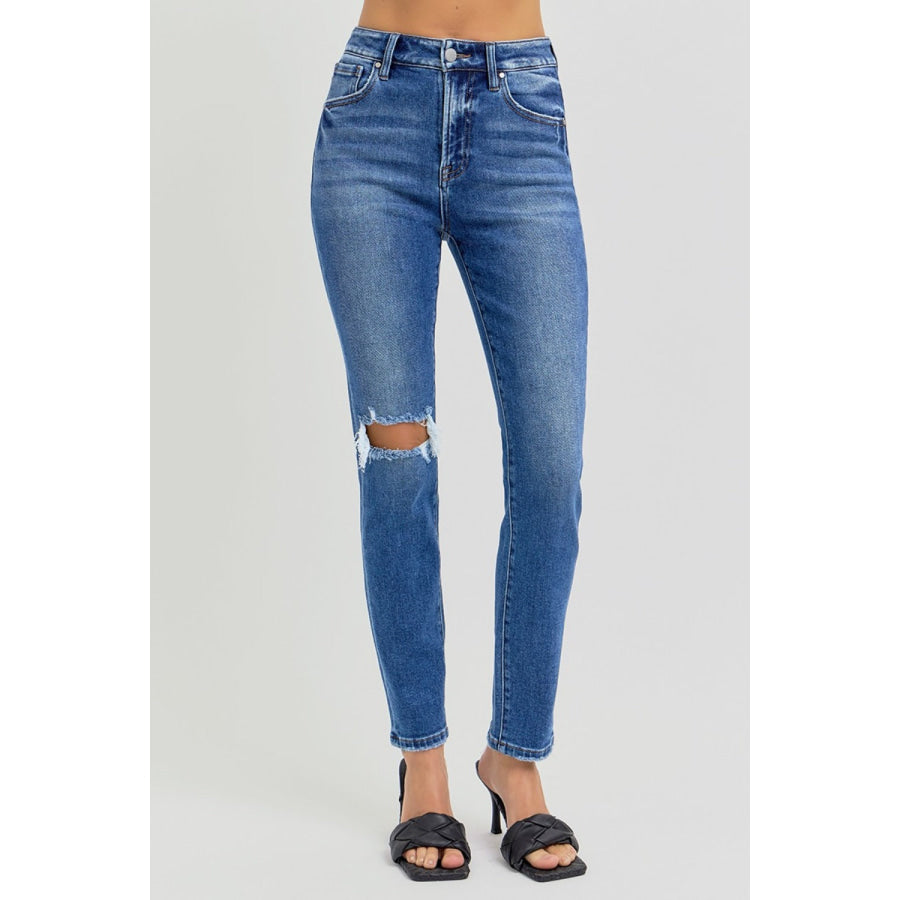 RISEN Full Size High Rise Ankle Skinny Knee Distressed Jeans Apparel and Accessories