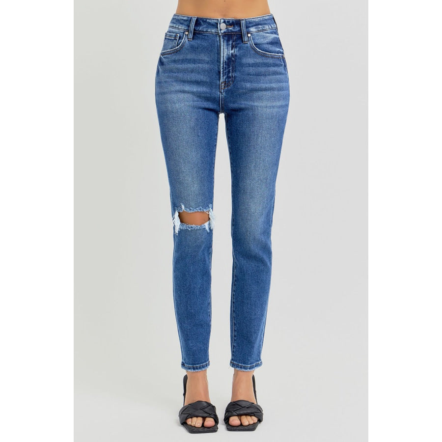 RISEN Full Size High Rise Ankle Skinny Knee Distressed Jeans Apparel and Accessories
