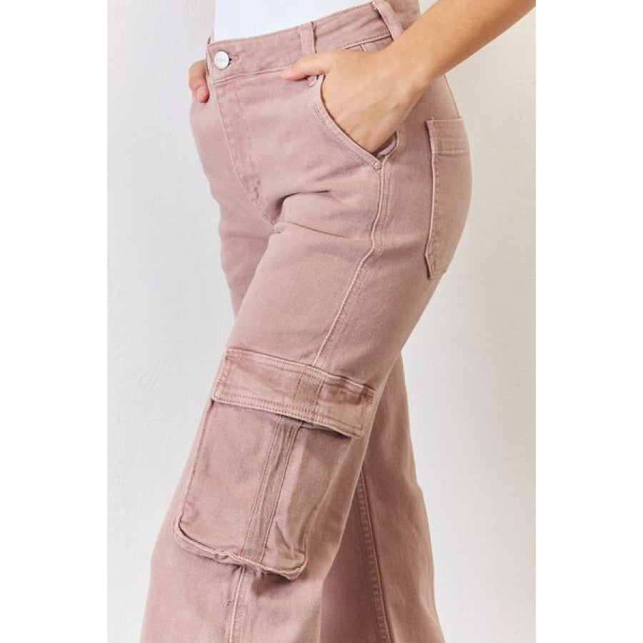 RISEN Full Size High Rise Cargo Wide Leg Jeans Clothing