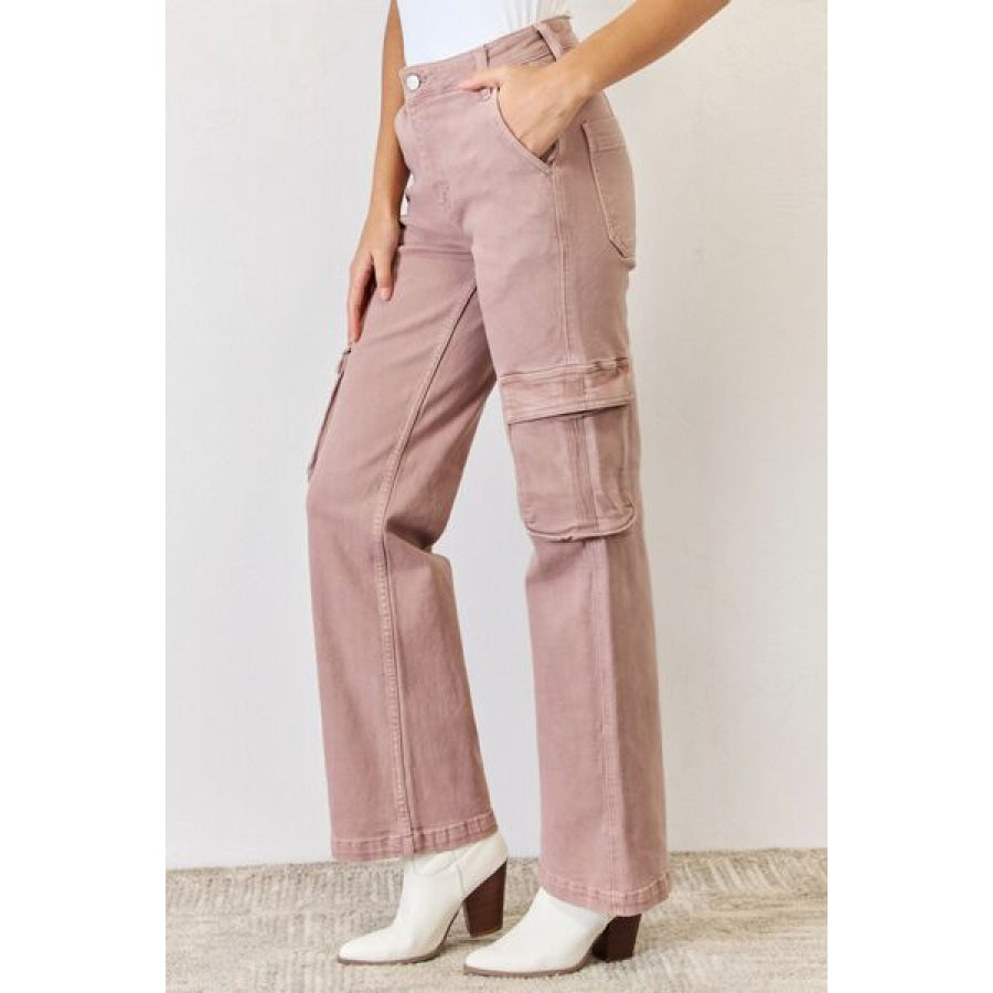 RISEN Full Size High Rise Cargo Wide Leg Jeans Clothing