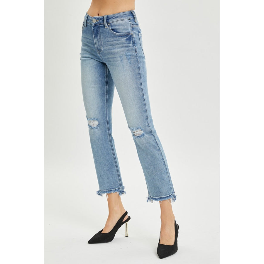 RISEN Full Size High Rise Distressed Cropped Straight Jeans Apparel and Accessories
