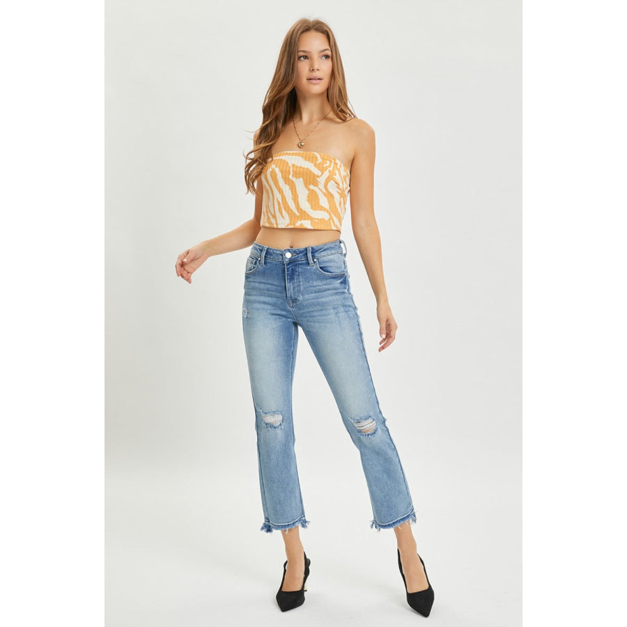 RISEN Full Size High Rise Distressed Cropped Straight Jeans Apparel and Accessories
