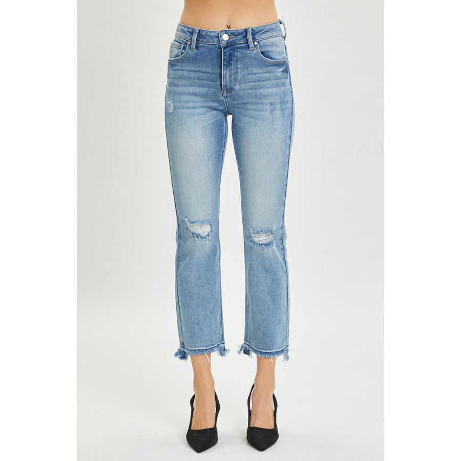 RISEN Full Size High Rise Distressed Cropped Straight Jeans Apparel and Accessories