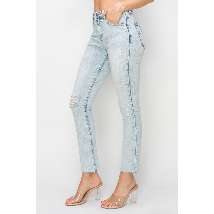 Risen Full Size High Rise Distressed Skinny Jeans Apparel and Accessories