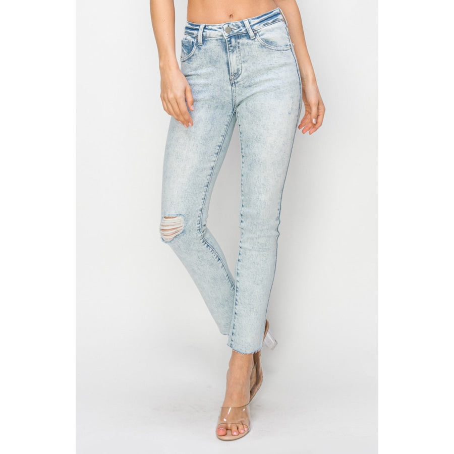 Risen Full Size High Rise Distressed Skinny Jeans Apparel and Accessories