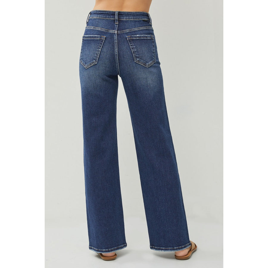 RISEN Full Size High Rise Distressed Wide Leg Jeans Apparel and Accessories