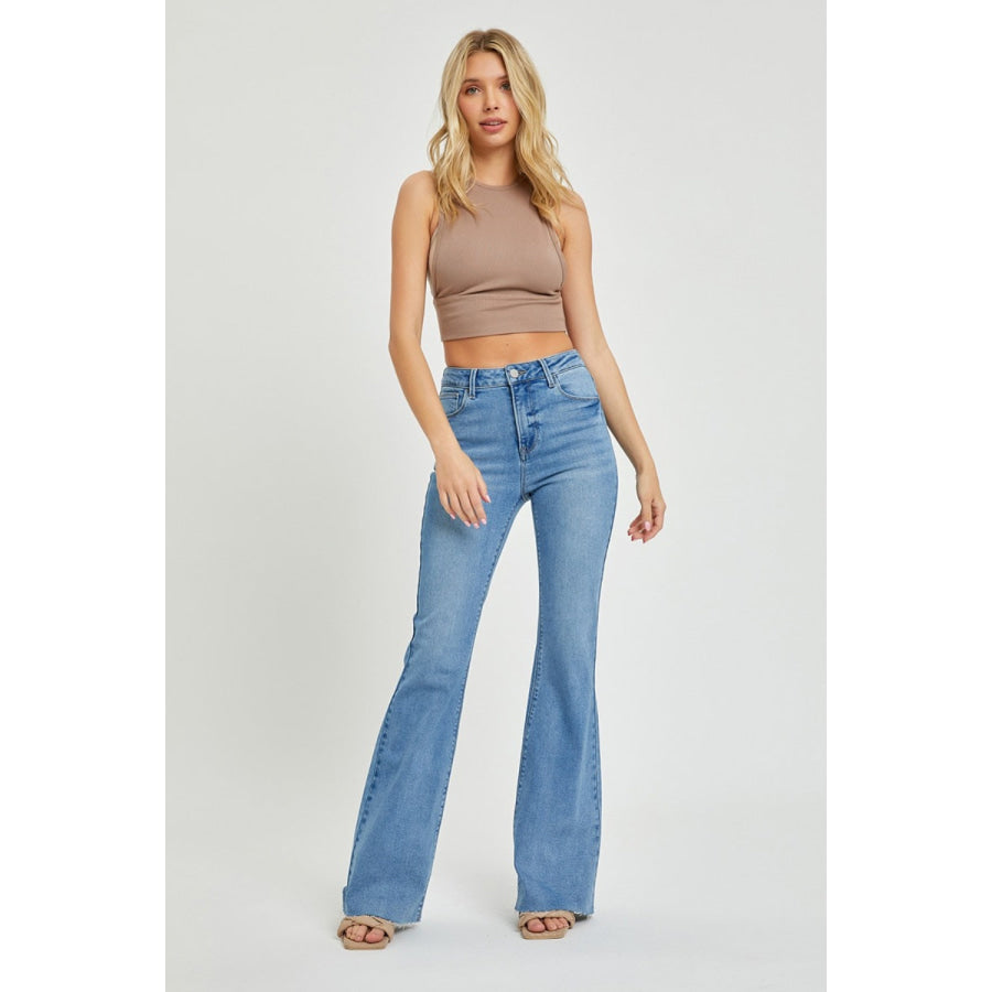 RISEN Full Size High Rise Raw Cut Hem Bootcut Jeans Apparel and Accessories