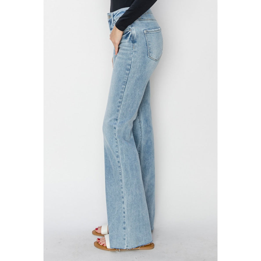 RISEN Full Size High Rise Raw Cut Hem Bootcut Jeans Apparel and Accessories