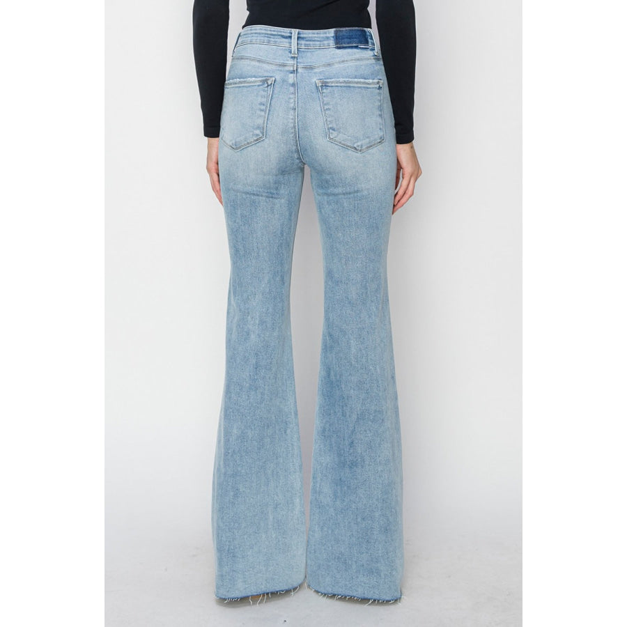 RISEN Full Size High Rise Raw Cut Hem Bootcut Jeans Apparel and Accessories