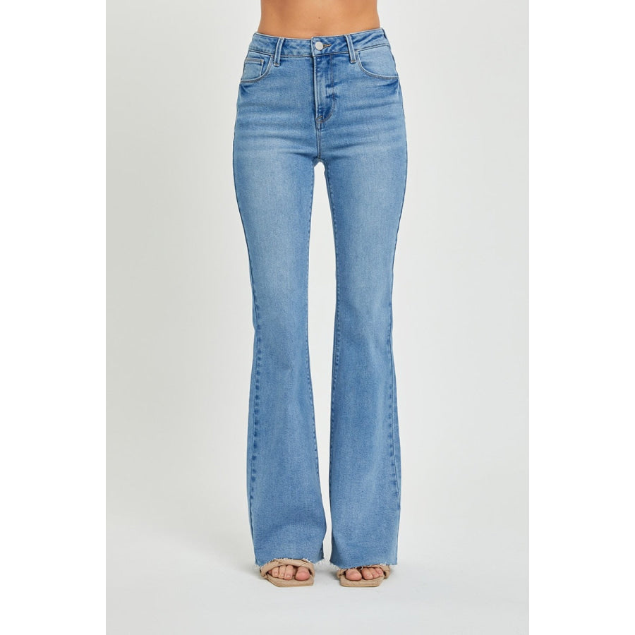 RISEN Full Size High Rise Raw Cut Hem Bootcut Jeans Apparel and Accessories