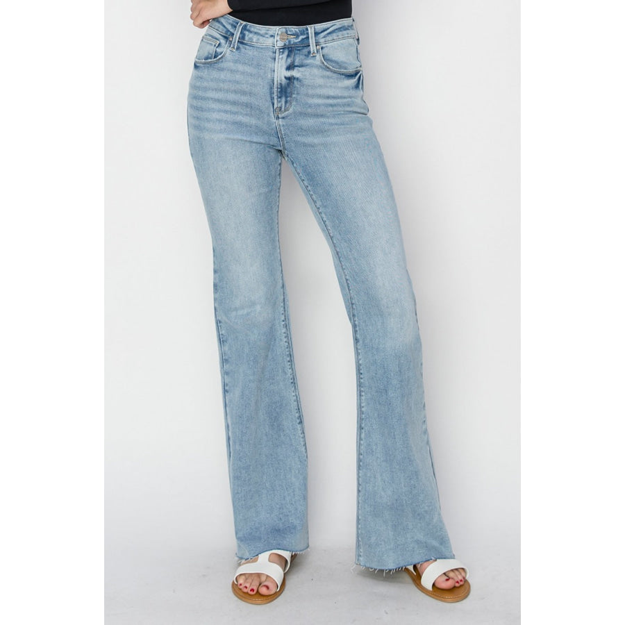 RISEN Full Size High Rise Raw Cut Hem Bootcut Jeans Apparel and Accessories