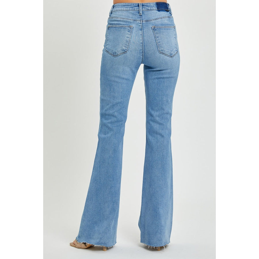 RISEN Full Size High Rise Raw Cut Hem Bootcut Jeans Apparel and Accessories