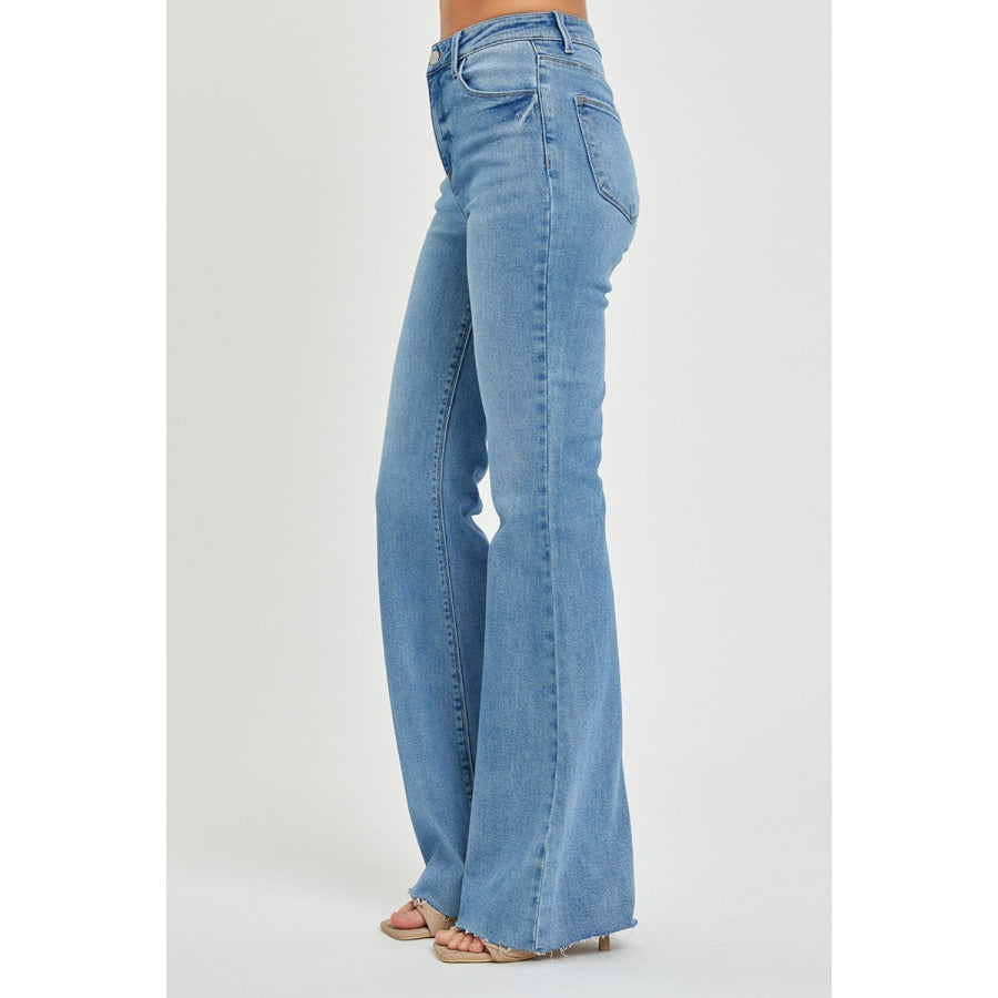 RISEN Full Size High Rise Raw Cut Hem Bootcut Jeans Apparel and Accessories
