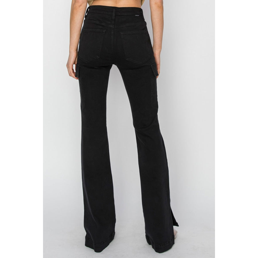 Risen Full Size High Rise Side Slit Cargo Bootcut Jeans Apparel and Accessories