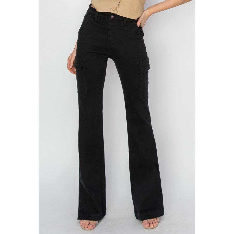Risen Full Size High Rise Side Slit Cargo Bootcut Jeans Apparel and Accessories