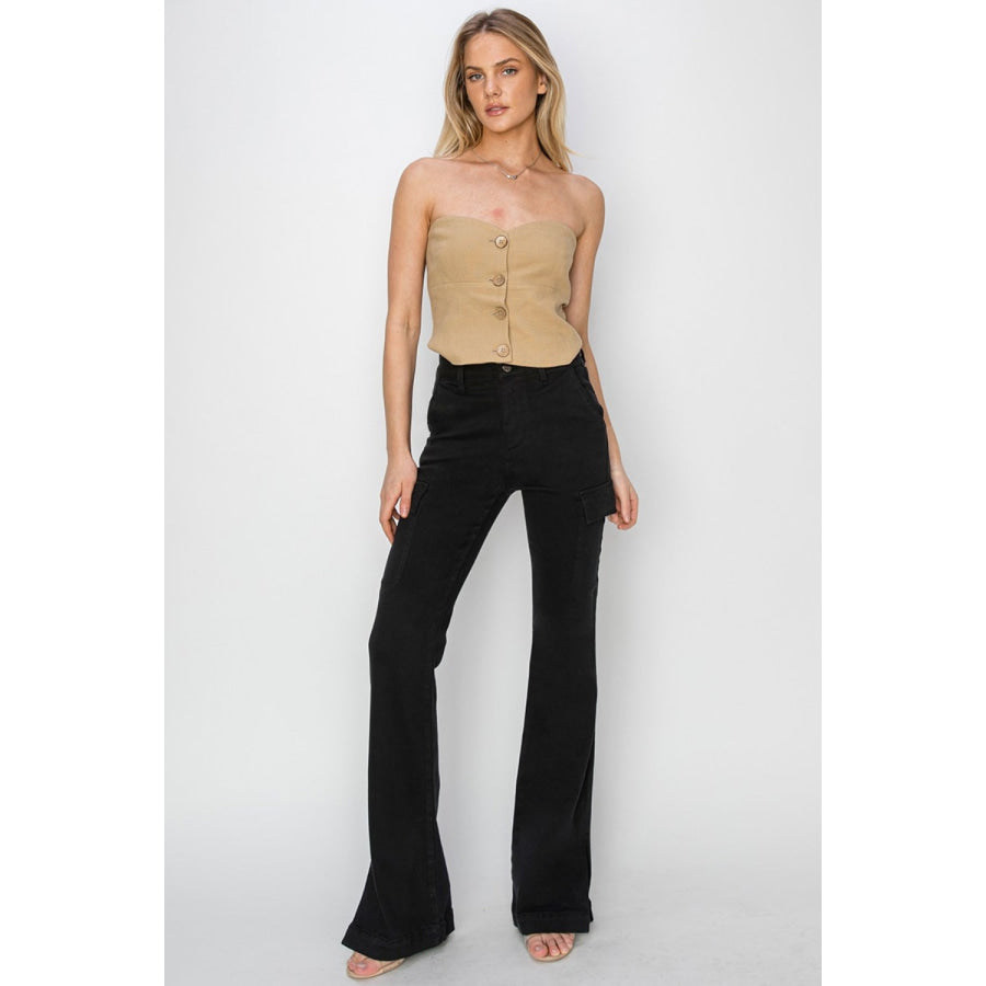 Risen Full Size High Rise Side Slit Cargo Bootcut Jeans Apparel and Accessories