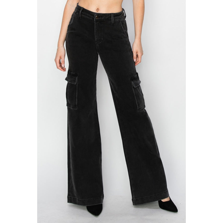 Risen Full Size High Rise Wide Leg Cargo Jeans Apparel and Accessories
