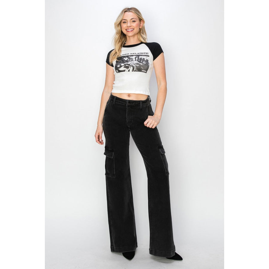 Risen Full Size High Rise Wide Leg Cargo Jeans Apparel and Accessories