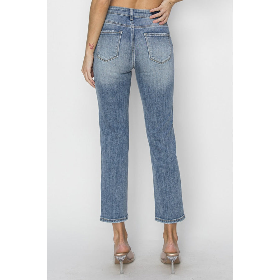 RISEN Full Size High Waist Distressed Cropped Jeans MEDIUM / 0(24) Apparel and Accessories