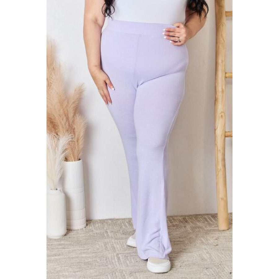 RISEN Full Size High Waist Ultra Soft Knit Flare Pants Apparel and Accessories
