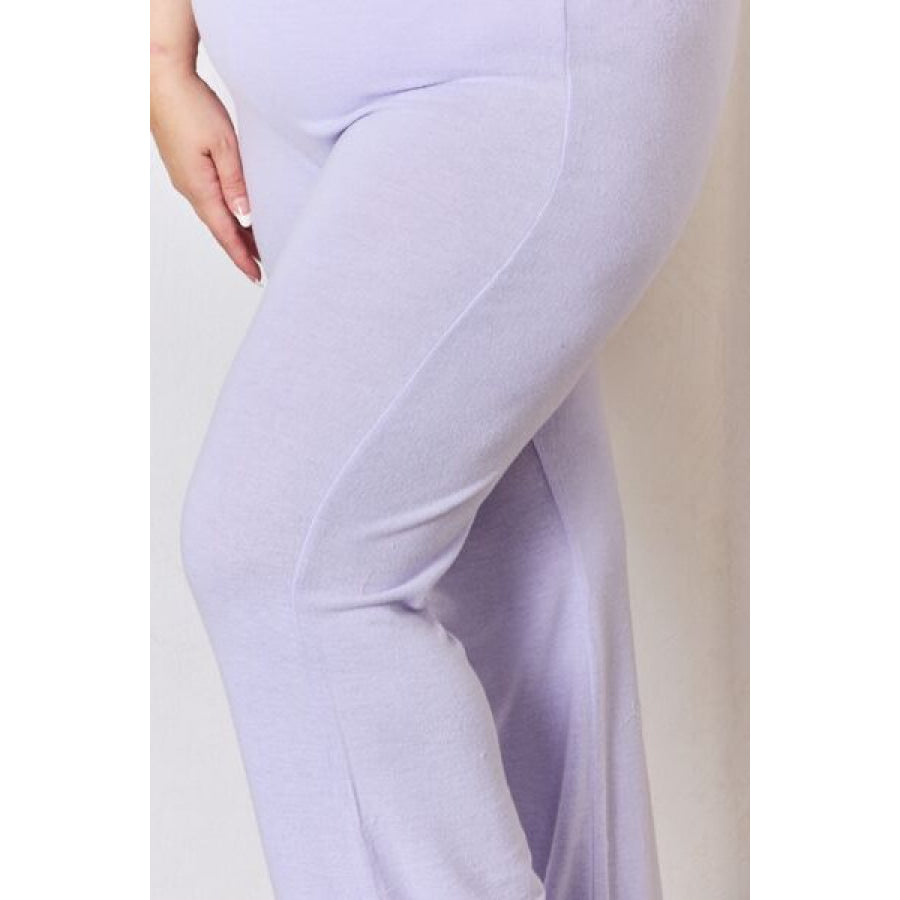 RISEN Full Size High Waist Ultra Soft Knit Flare Pants Apparel and Accessories