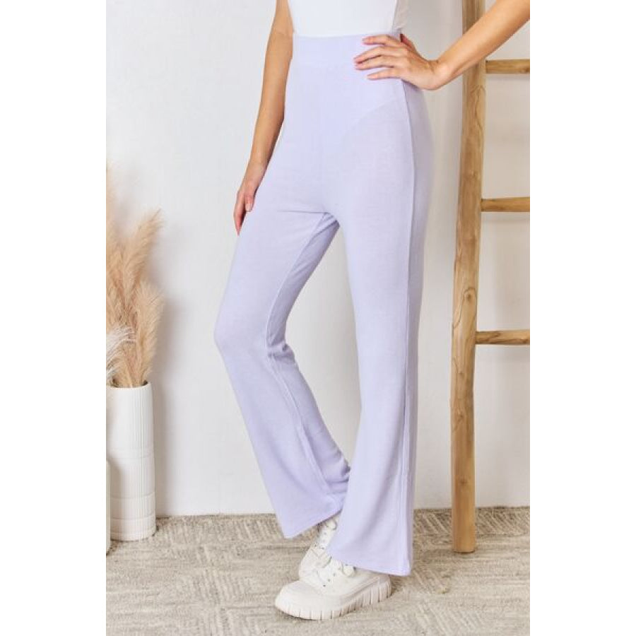 RISEN Full Size High Waist Ultra Soft Knit Flare Pants Apparel and Accessories