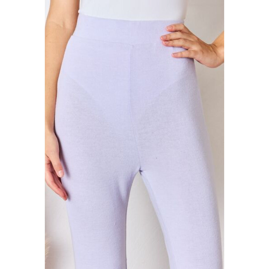 RISEN Full Size High Waist Ultra Soft Knit Flare Pants Apparel and Accessories