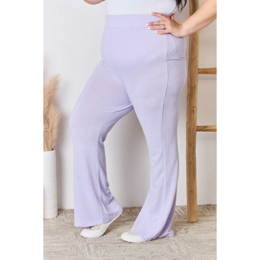 RISEN Full Size High Waist Ultra Soft Knit Flare Pants Apparel and Accessories